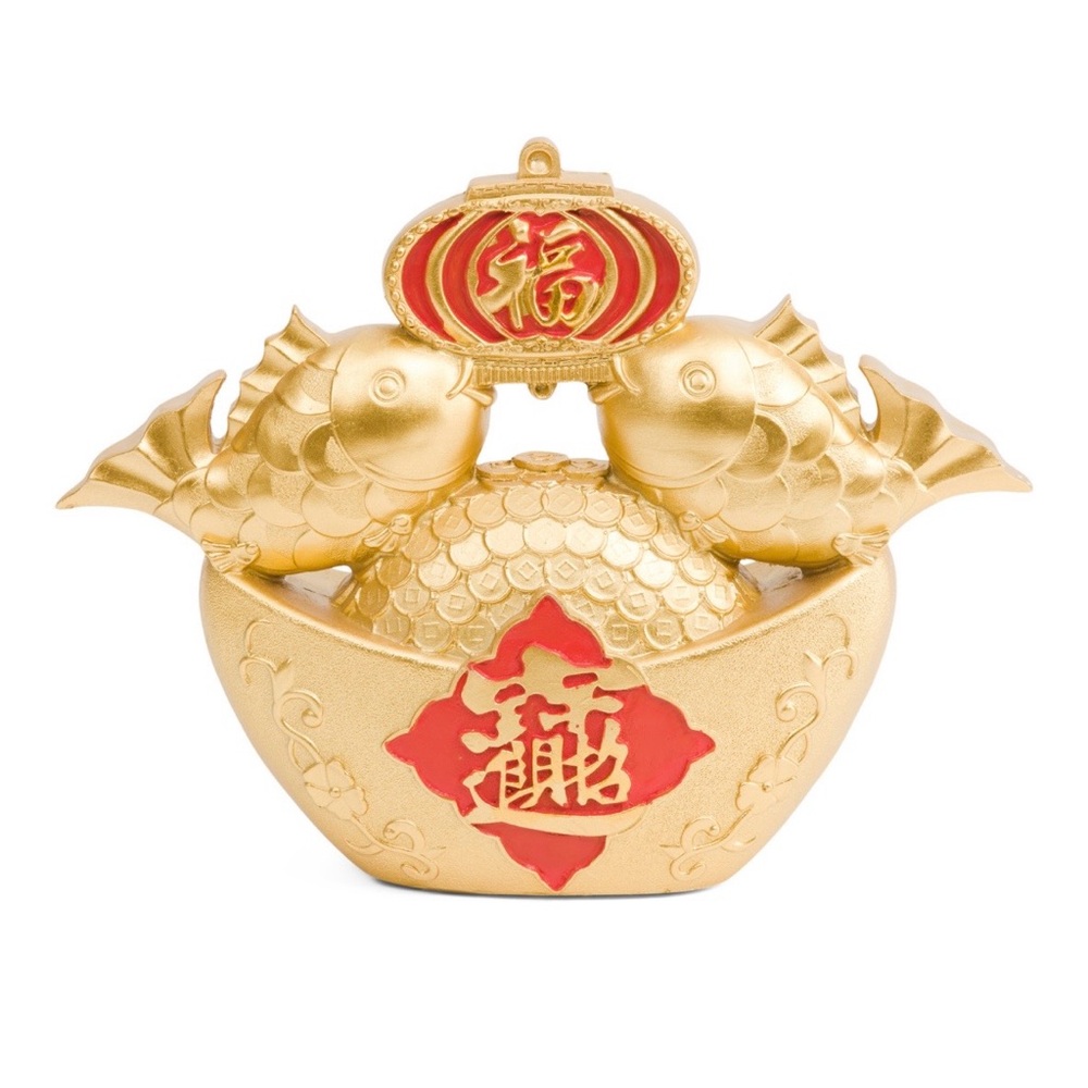 Chinese Year of The Horse Ingot with Goldfish Decor 9.75” x 8.25”